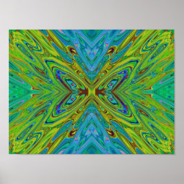 Trippy Chartreuse och Blue Abstrakt Butterfly Poster