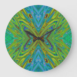 Trippy Chartreuse och Blue Abstrakt Butterfly Stor Klocka
