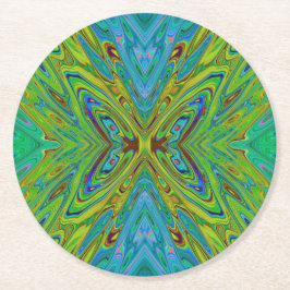 Trippy Chartreuse och Blue Abstrakt Butterfly Underlägg Papper Rund