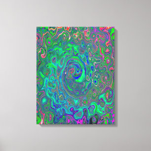 Trippy Chartreuse och Blue Retro Liquid Swirl Canvastryck