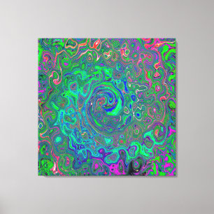 Trippy Chartreuse och Blue Retro Liquid Swirl Canvastryck