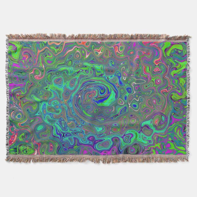 Trippy Chartreuse och Blue Retro Liquid Swirl Filt (Framsidan)