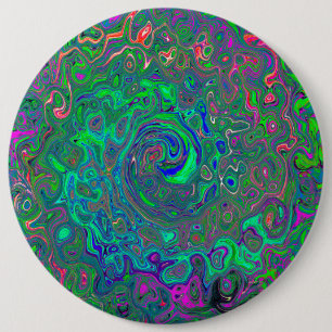 Trippy Chartreuse och Blue Retro Liquid Swirl Knapp