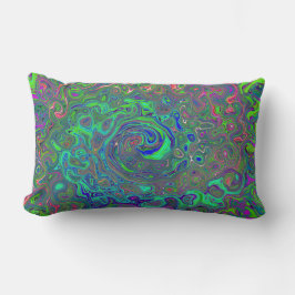 Trippy Chartreuse och Blue Retro Liquid Swirl Lumbarkudde