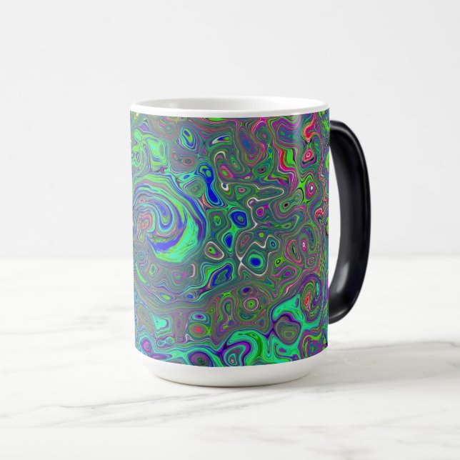 Trippy Chartreuse och Blue Retro Liquid Swirl Magisk Mugg (Framsida höger)
