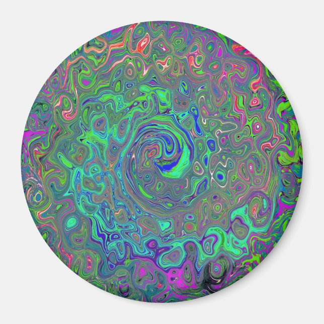 Trippy Chartreuse och Blue Retro Liquid Swirl Magnet (Framsidan)