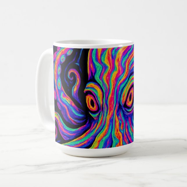 Trippy Colorful Octopus Kaffemugg (Framsida vänster)