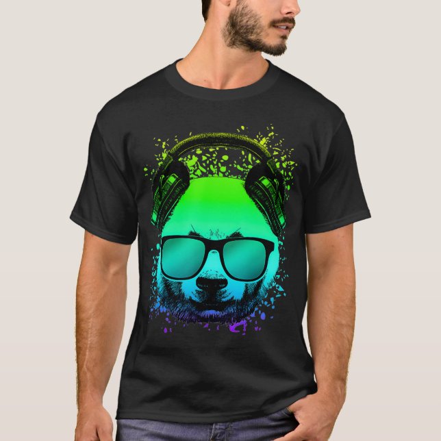 Trippy DJ Bear Gift Ravers Techno House Panda T Shirt (Framsida)