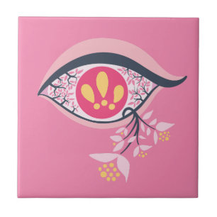 Trippy Eye Rosa Blommig Psykedelisk Surrealistisk Kakelplatta