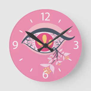 Trippy Eye Rosa Blommig Psykedelisk Surrealistisk Rund Klocka