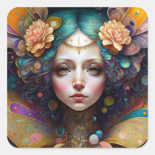 Trippy Fairy Fantasy Art Fyrkantigt Klistermärke