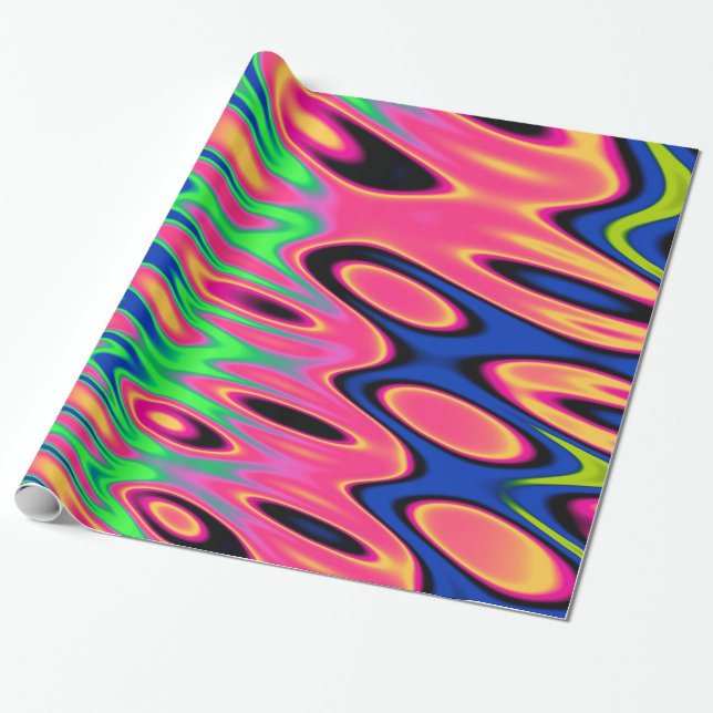 Trippy fluorescerande Twirls Presentpapper (Utrullad)