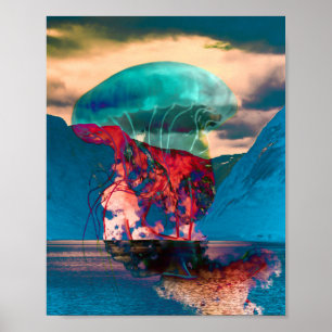 Trippy Funky Jellyfish Art Print Poster