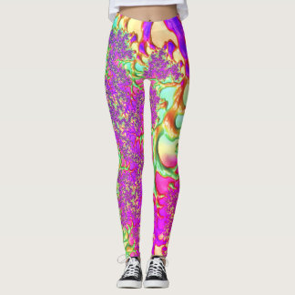 Trippy Funky Vibrant Neon Groovy Acid Resa Fractal Leggings
