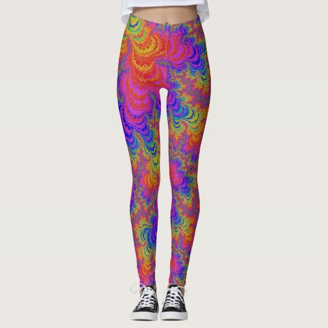 Trippy Funky Vibrant Rainbow Abstrakt Fractal Leggings (Framsida)