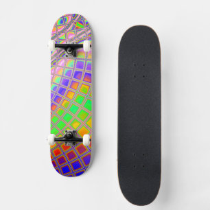 Trippy Groovy Vibrant Abstrakt Digital Fractal Art Mini Skateboard Bräda 18,5 Cm