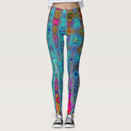 Trippy Himlar Blue Abstrakt Retro Atomic Vinkarare Leggings