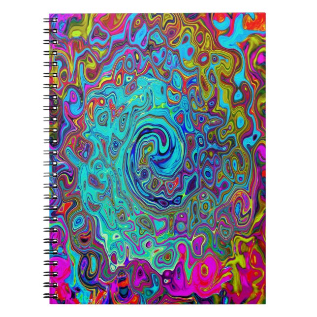 Trippy Himlar Blue Abstrakt Retro Liquid Swirl Anteckningsbok (Framsidan)