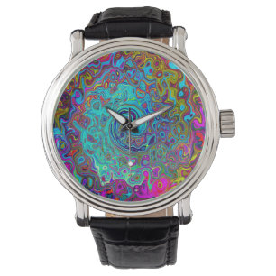 Trippy Himlar Blue Abstrakt Retro Liquid Swirl Armbandsur