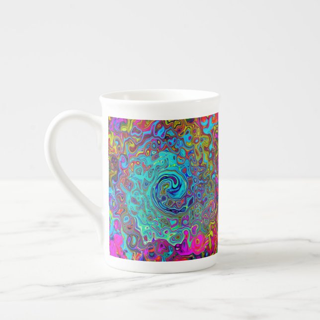 Trippy Himlar Blue Abstrakt Retro Liquid Swirl Benporslin Mugg (Vänster)