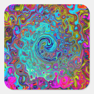 Trippy Himlar Blue Abstrakt Retro Liquid Swirl Fyrkantigt Klistermärke