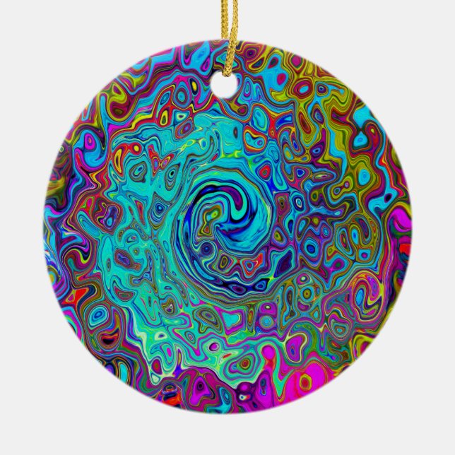 Trippy Himlar Blue Abstrakt Retro Liquid Swirl Julgransprydnad Keramik (Framsidan)