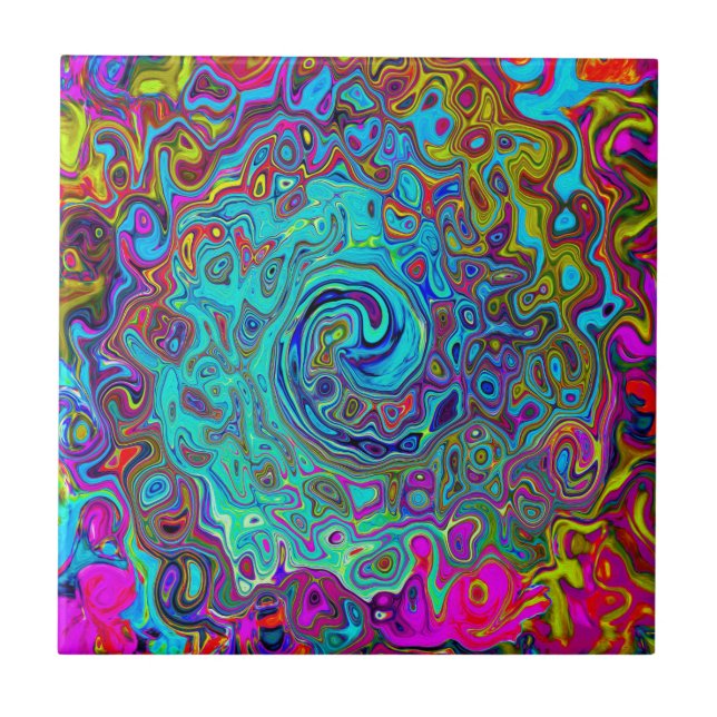 Trippy Himlar Blue Abstrakt Retro Liquid Swirl Kakelplatta (Framsidan)