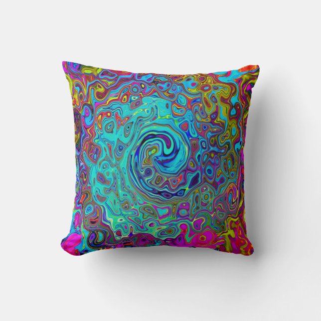 Trippy Himlar Blue Abstrakt Retro Liquid Swirl Kudde (Framsida)