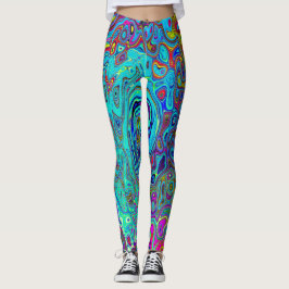 Trippy Himlar Blue Abstrakt Retro Liquid Swirl Leggings