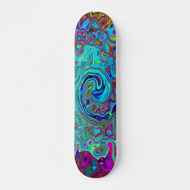 Trippy Himlar Blue Abstrakt Retro Liquid Swirl Mini Skateboard Bräda 18,5 Cm (Framsida)