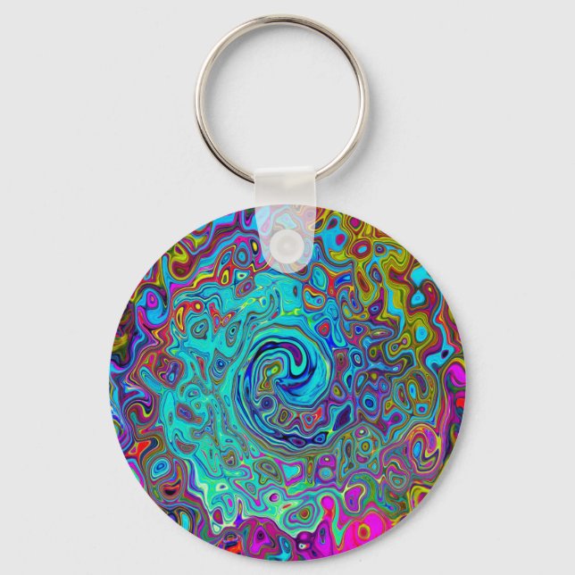 Trippy Himlar Blue Abstrakt Retro Liquid Swirl Nyckelring (Framsida)