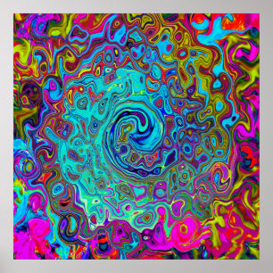 Trippy Himlar Blue Abstrakt Retro Liquid Swirl Poster