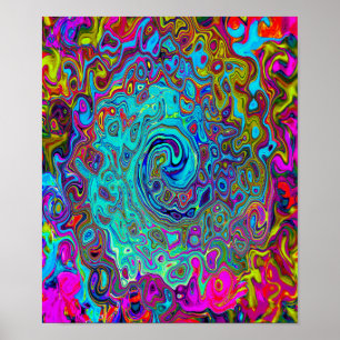 Trippy Himlar Blue Abstrakt Retro Liquid Swirl Poster