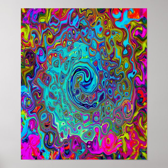 Trippy Himlar Blue Abstrakt Retro Liquid Swirl Poster (Framsidan)