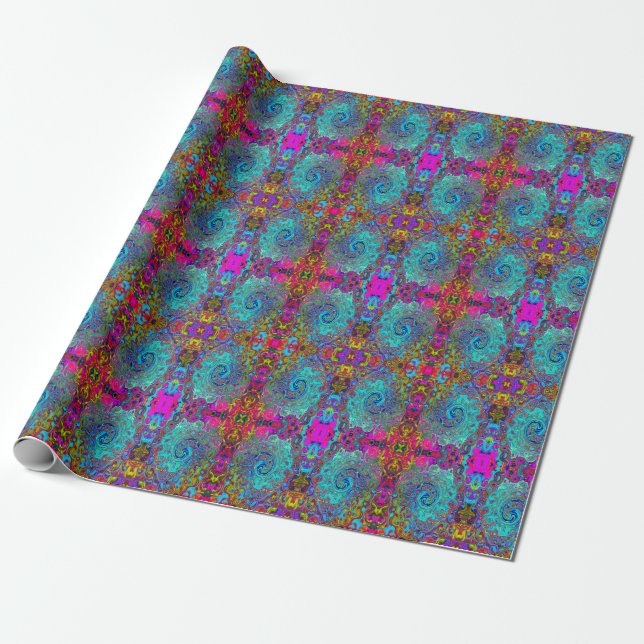 Trippy Himlar Blue Abstrakt Retro Liquid Swirl Presentpapper (Utrullad)