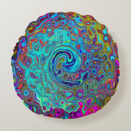 Trippy Himlar Blue Abstrakt Retro Liquid Swirl Rund Kudde