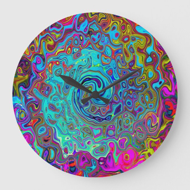 Trippy Himlar Blue Abstrakt Retro Liquid Swirl Stor Klocka (Framsida)