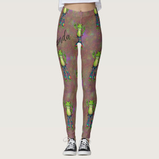 Trippy Hippie Psychedelic Frog Peace Retro Anpassn Leggings