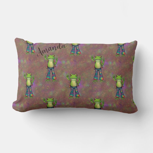 Trippy Hippie Psychedelic Frog Peace Retro Anpassn Lumbarkudde (Framsida)