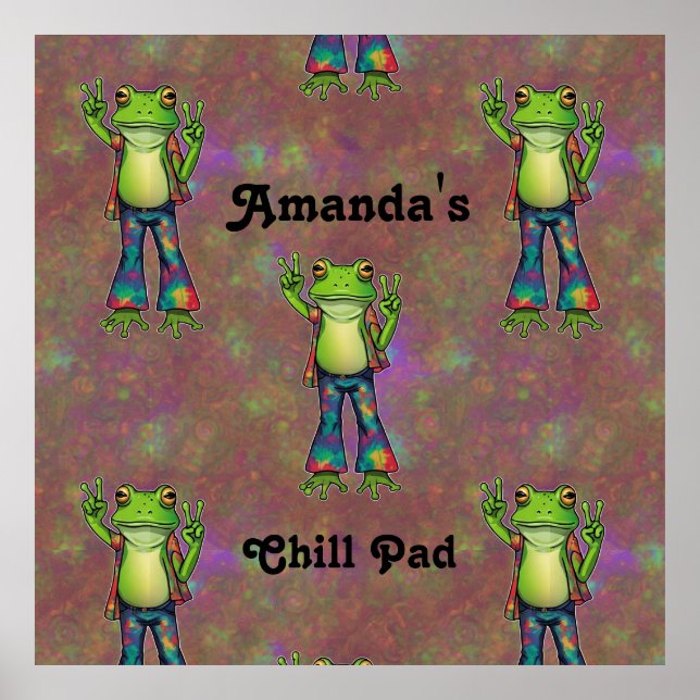 Trippy Hippie Psychedelic Frog Peace Retro Anpassn Poster (Framsidan)
