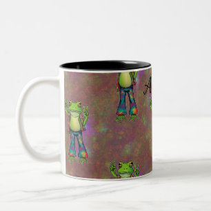 Trippy Hippie Psychedelic Frog Peace Retro Anpassn Två-Tonad Mugg