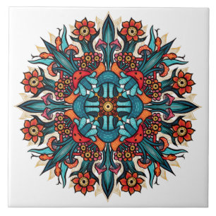 Trippy hippie psychedelic groovy mushroom mandala kakelplatta
