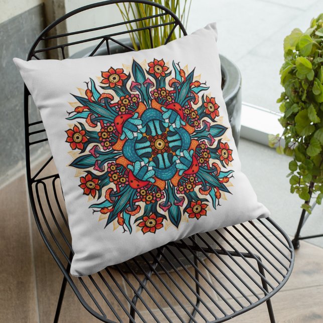 Trippy hippie psychedelic groovy mushroom mandala kudde (Skapare uppladdad)
