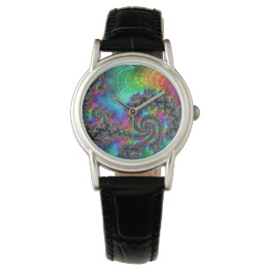 Trippy Hippie Psychedelic Rainbow Spiral Fractal Armbandsur