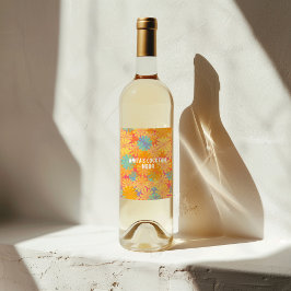 Trippy Hippie Psychedelic Retro Blommigt Design Vinflaska Etikett