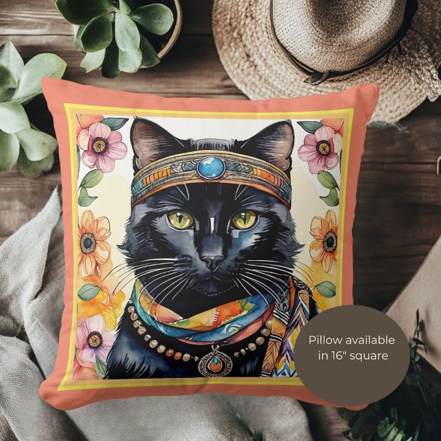 Trippy Hippy Cat med Pendant 16 tum Dekorativ kudd Kudde (Skapare uppladdad)