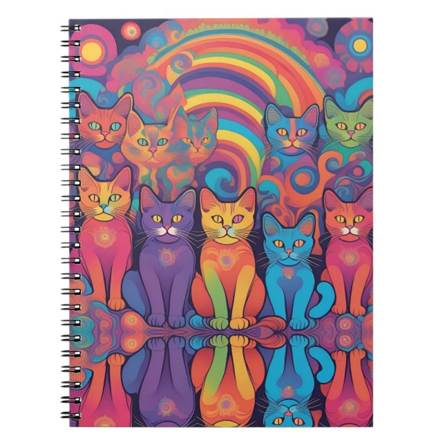 Trippy Hippy Cats Vivid Färg Psychedelic Anteckningsbok (Framsidan)