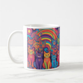 Trippy Hippy Cats Vivid Färg Psychedelic Kaffemugg