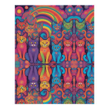 Trippy Hippy Cats Vivid Färg Psychedelic