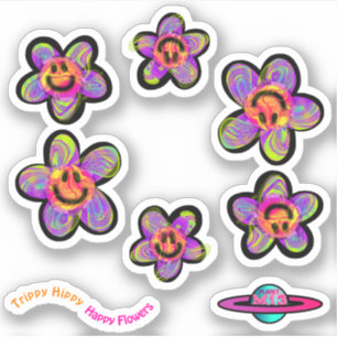Trippy Hippy Lycklig Flowers Stickers Klistermärken